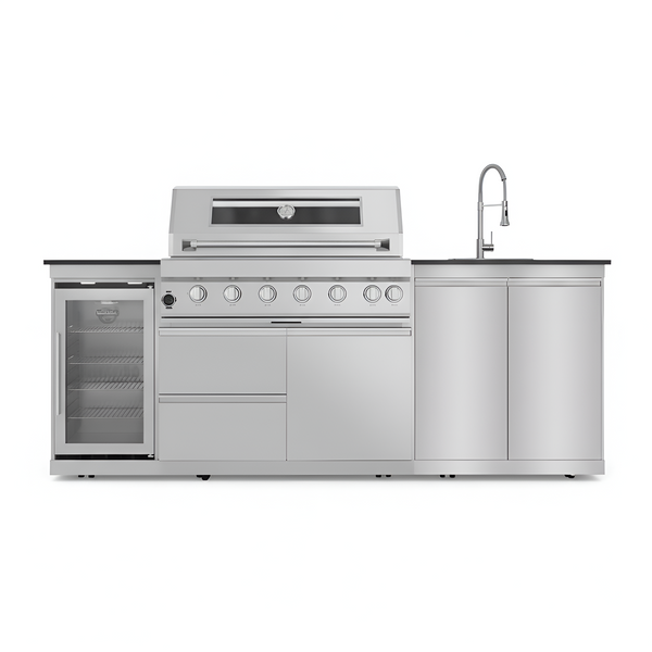 43 In. 6-Burner Propane Gas Grill Island Outdoor Kitchen in Stainless Steel with Refrigerator, Sink