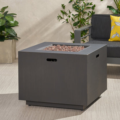 33' Outdoor Iron Square Propane Fire Pit, Tank Inside, Brushed Brown 50,000 BTU