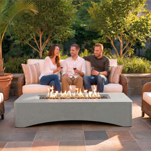 Alora Rectangular Concrete Outdoor Fire Pit Table – 26.4" x 56"