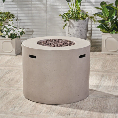 Light Grey Magnesium Oxide 31 in Round Fire Pit with 40,000 BTU for Patio Use