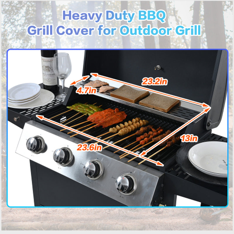 Propane Gas Grill 4 Burner Barbecue Grill, Stainless Steel 34,000 BTU Patio Garden Barbecue Grill with Two Shelves, Lid, Wheels and Bottle Opener