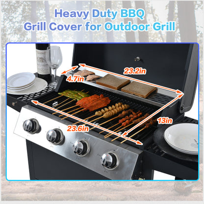 Propane Gas Grill 4 Burner Barbecue Grill, Stainless Steel 34,000 BTU Patio Garden Barbecue Grill with Two Shelves, Lid, Wheels and Bottle Opener