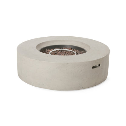 Modern Outdoor 50000 BTU Round MgO Concrete Propane Fire Pit, Light Grey