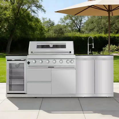 43 In. 6-Burner Propane Gas Grill Island Outdoor Kitchen in Stainless Steel with Refrigerator, Sink