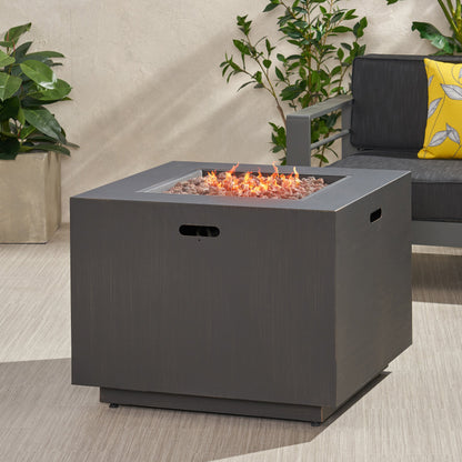 33' Outdoor Iron Square Propane Fire Pit, Tank Inside, Brushed Brown 50,000 BTU