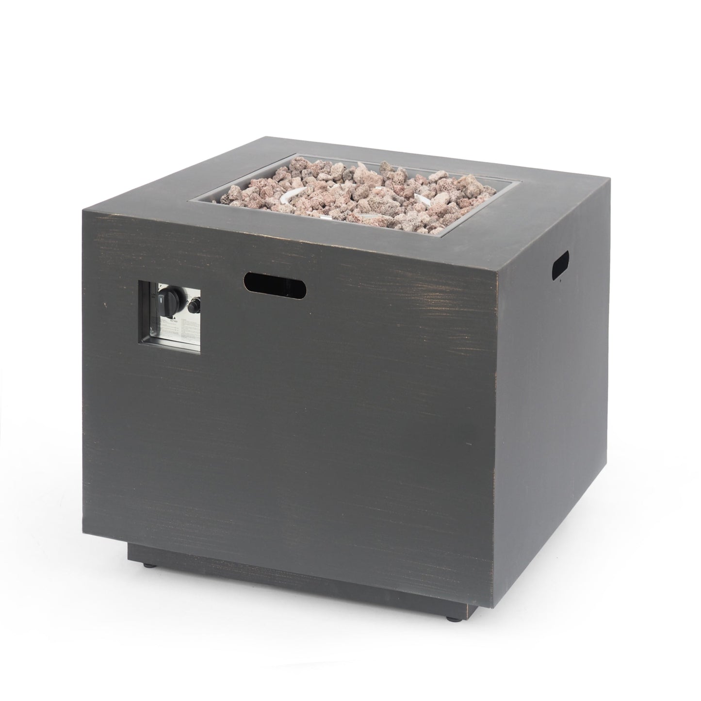 33' Outdoor Iron Square Propane Fire Pit, Tank Inside, Brushed Brown 50,000 BTU