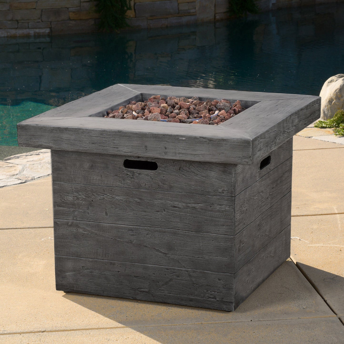 ANCHORAGE 32'' Wood Square MGO Fire Pit Grey - 40,000 BTU