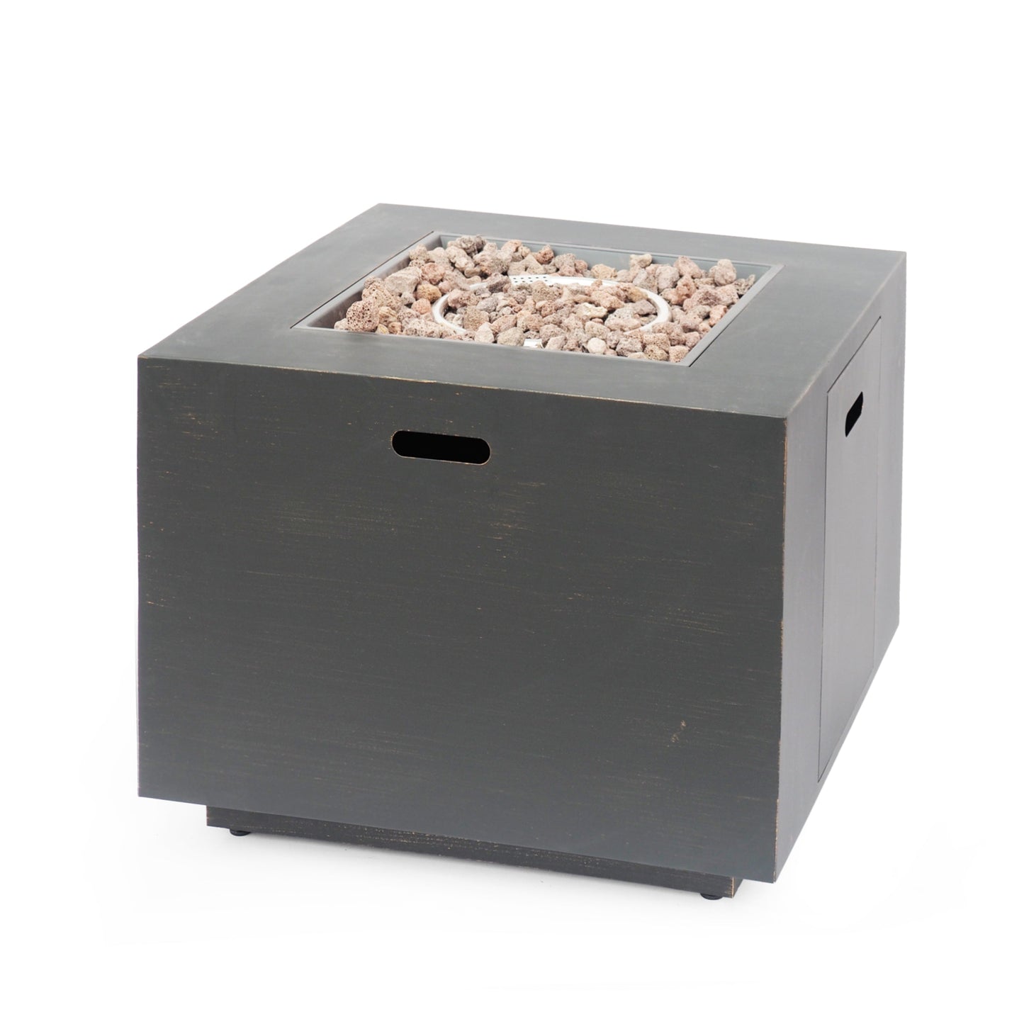 33' Outdoor Iron Square Propane Fire Pit, Tank Inside, Brushed Brown 50,000 BTU