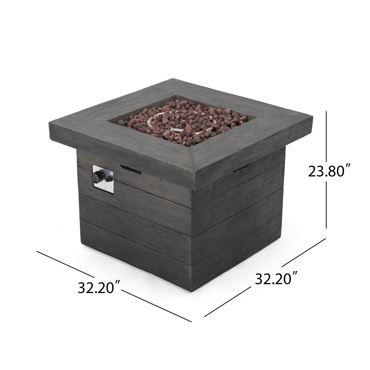 ANCHORAGE 32'' Wood Square MGO Fire Pit Grey - 40,000 BTU