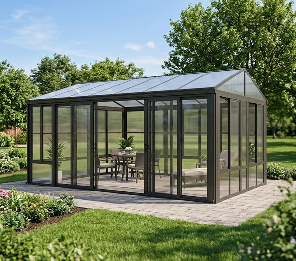 Alora Horizon Heavy-Duty All-Season Sunroom With Sliding Doors And Polycarbonate Windows - 12' x 16'