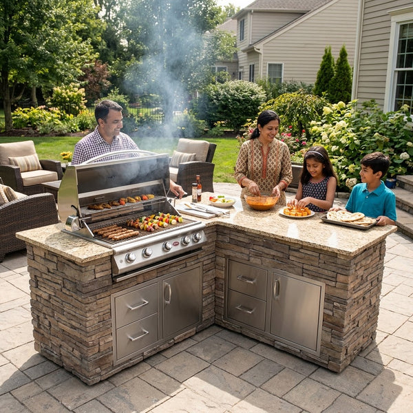 Cal Flame Carmel Q BBQ Island With P4 Grill - 111.5"