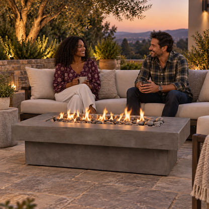 Crete Design Terraza Rectangular Concrete Fire Pit Table – 24" x 60"