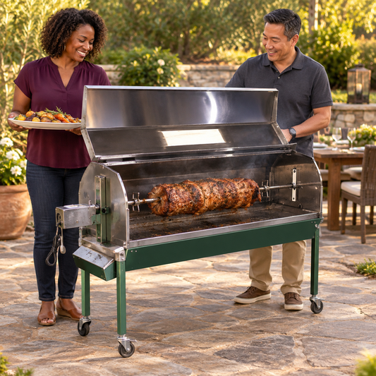 Extra-Large Stainless Steel BBQ Grill And Rotisserie - 2 Sizes