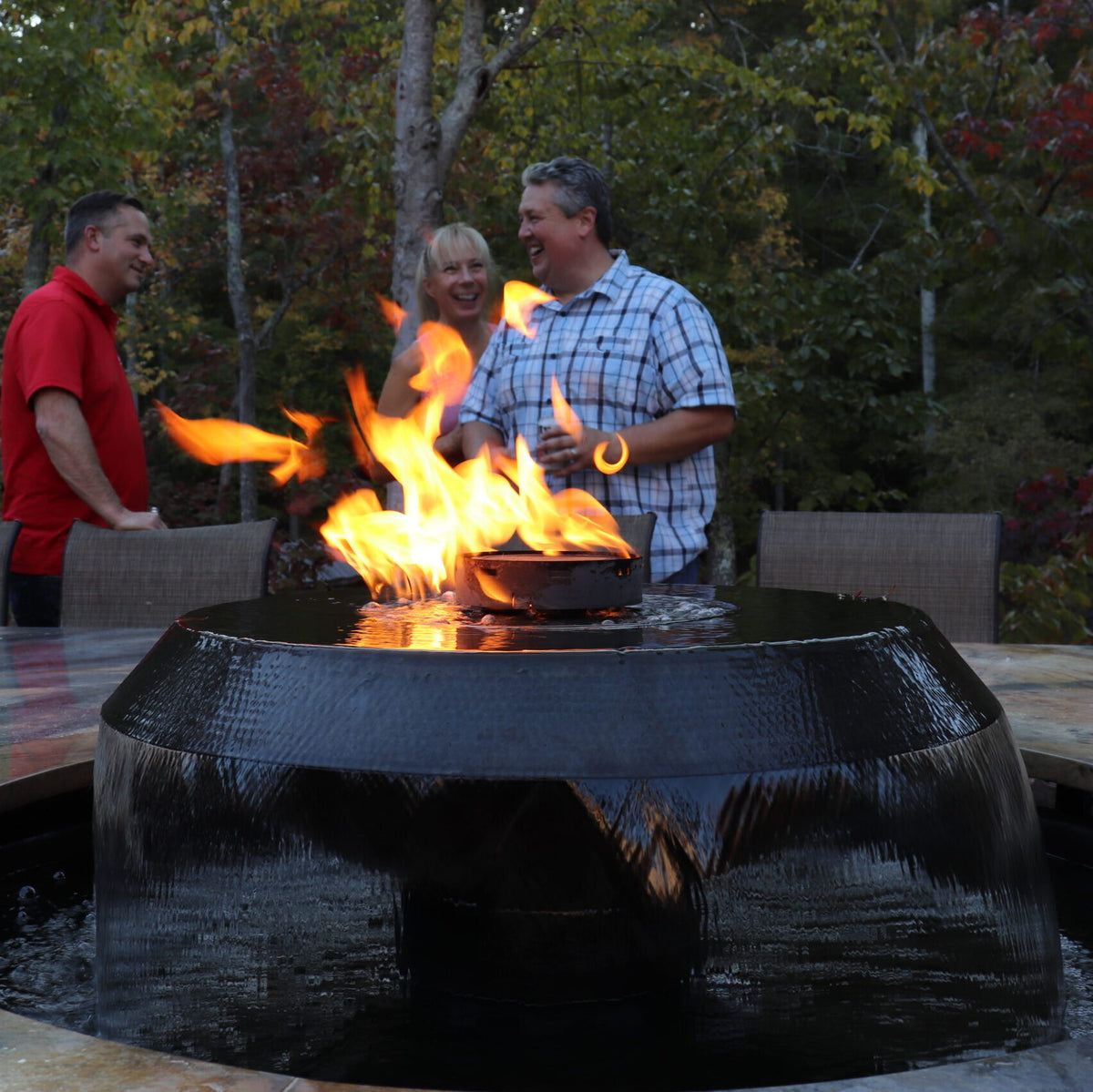 HPC H2Onfire 360 Hammered Copper Fire & Water Feature – 52″ — lifestyle