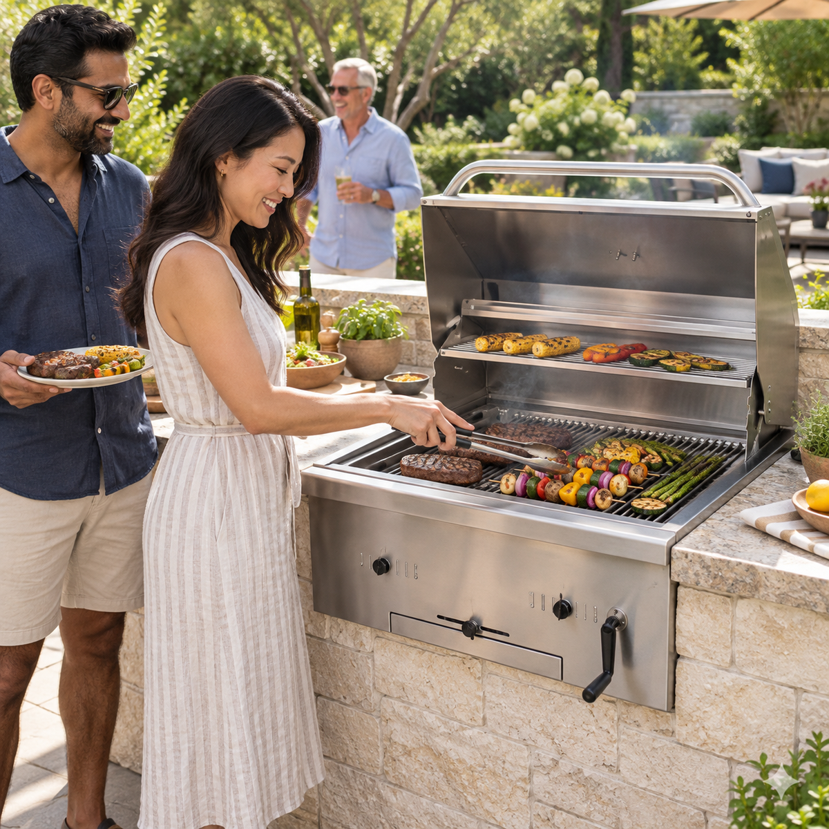 KoKoMo Premium Built-In Outdoor Charcoal Grill With Adjustable Heat Tray - 32"