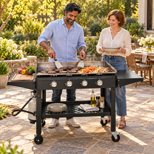 Portable Outdoor 4-Burner Propane Flat-Top Gas Grill With Wheels 60K BTU
