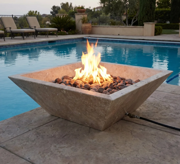 Aspendos Travertine Square Natural Stone Fire Pit – 24" x 24"