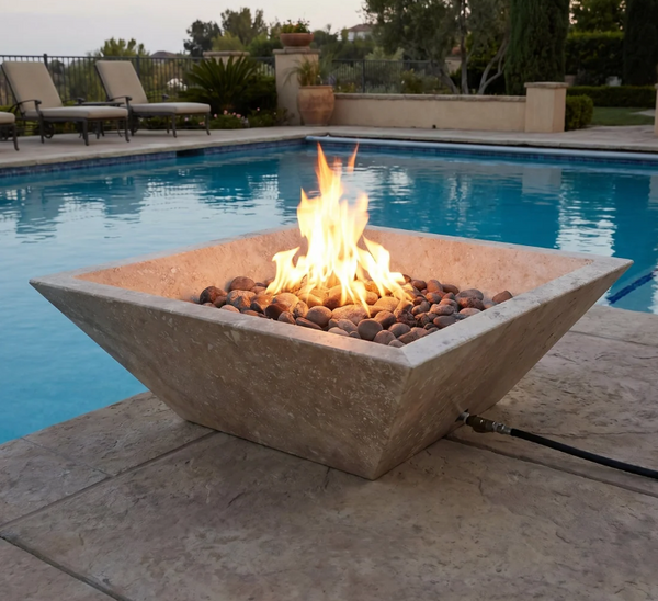 Aspendos Travertine Square Natural Stone Fire Pit – 24" x 24"