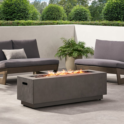 RECTANGULAR IRON FIRE PIT 50,000 BTU WITH TANK HOLDER, Stone Gray