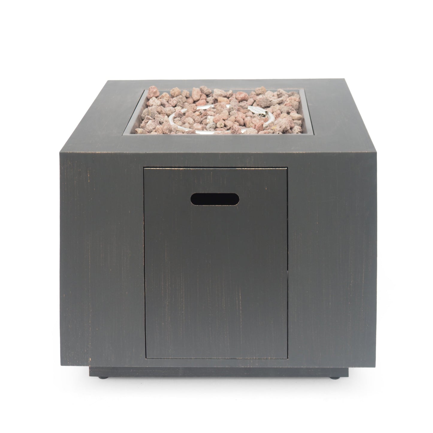 33' Outdoor Iron Square Propane Fire Pit, Tank Inside, Brushed Brown 50,000 BTU