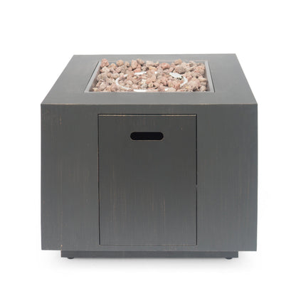 33' Outdoor Iron Square Propane Fire Pit, Tank Inside, Brushed Brown 50,000 BTU