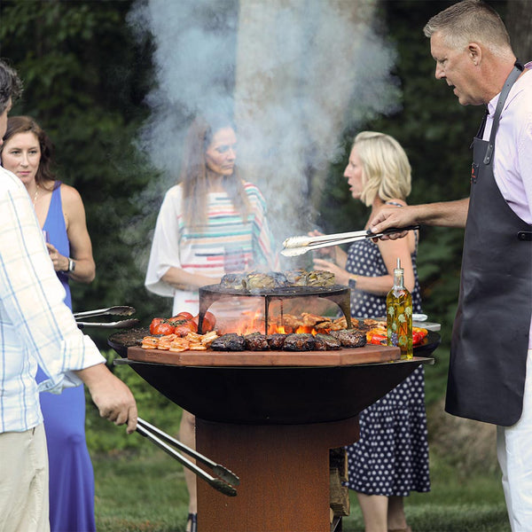 Arteflame Classic Outdoor Corten Steel Flat-Top BBQ Grill And Fire Bowl With Storage Base - 40″