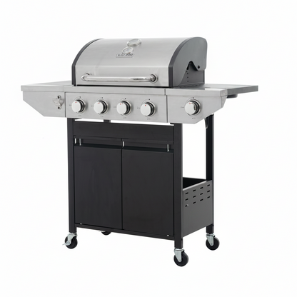 Propane Grill 4 Burner Barbecue Grill Stainless Steel Gas Grill with Side Burner, 46,500 BTU Outdoor Cooking, Patio, Garden Barbecue Grill, Black and Silver