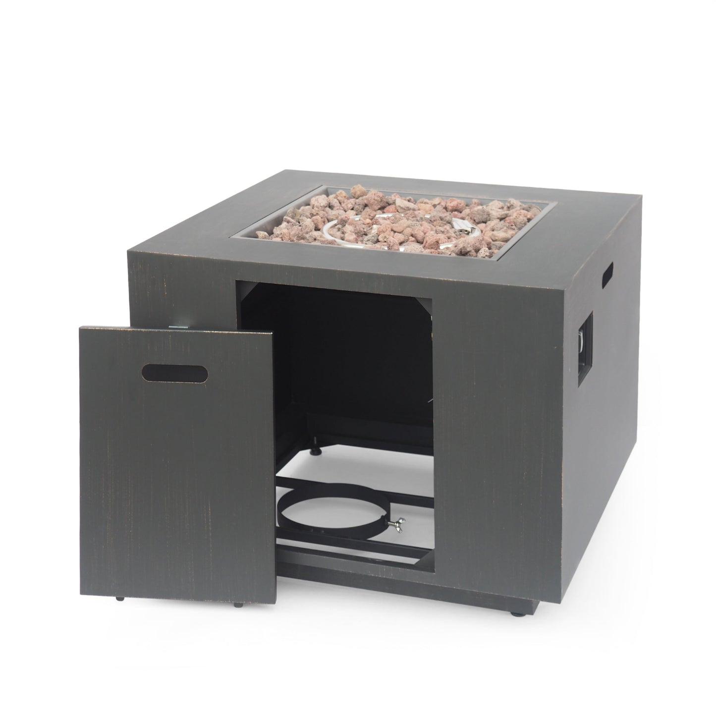 33' Outdoor Iron Square Propane Fire Pit, Tank Inside, Brushed Brown 50,000 BTU