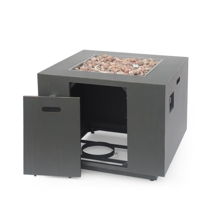 33' Outdoor Iron Square Propane Fire Pit, Tank Inside, Brushed Brown 50,000 BTU
