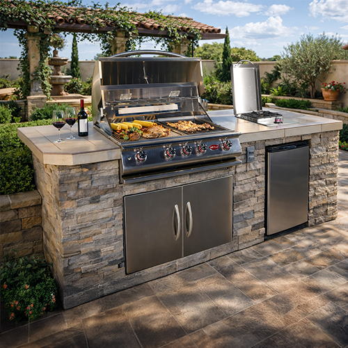 Cal Flame Baja Q BBQ Island – G4 Grill 83.5" — Optional configuration pictured