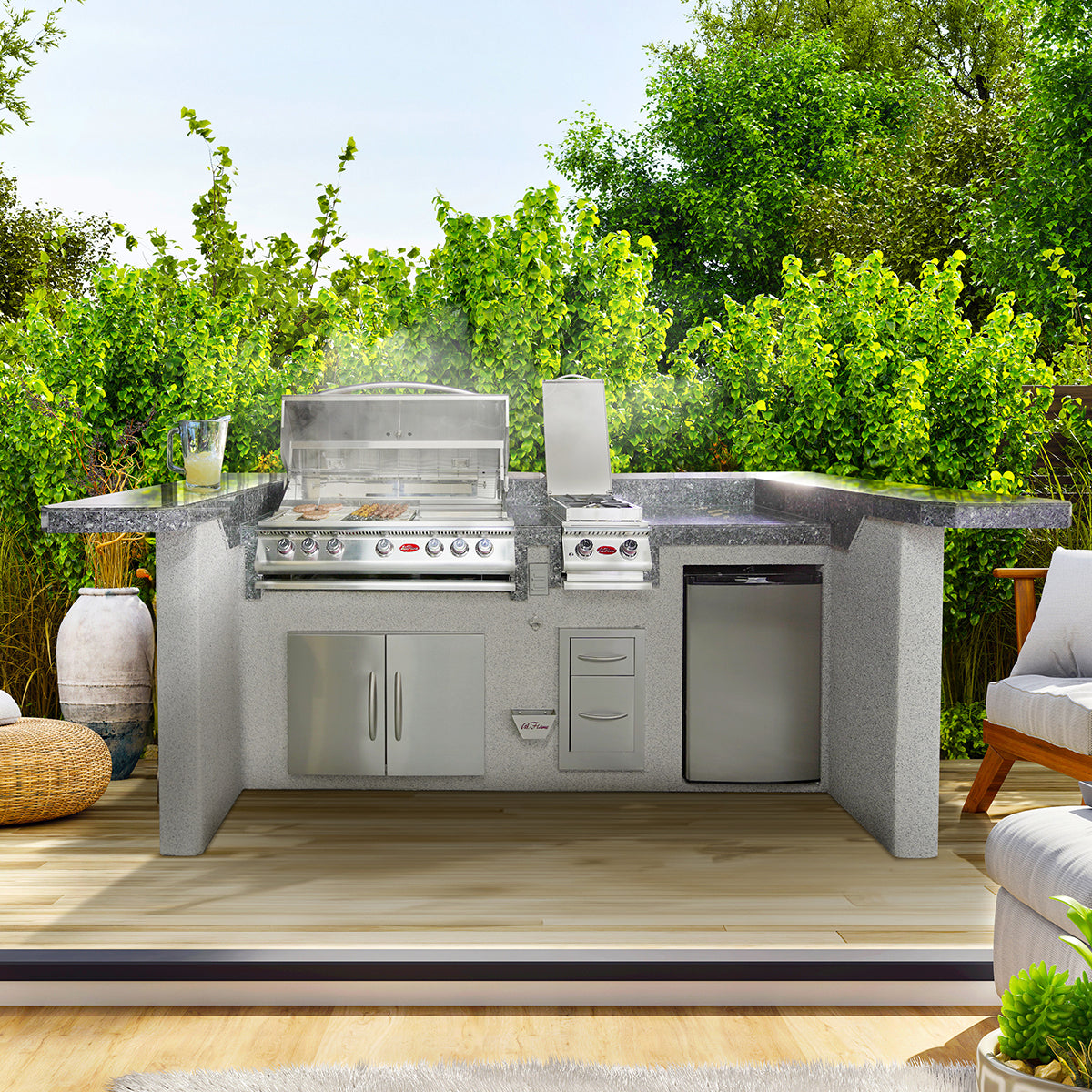 Cal Flame La Jolla Q BBQ Island – P4 Grill 126" — Optional configuration pictured