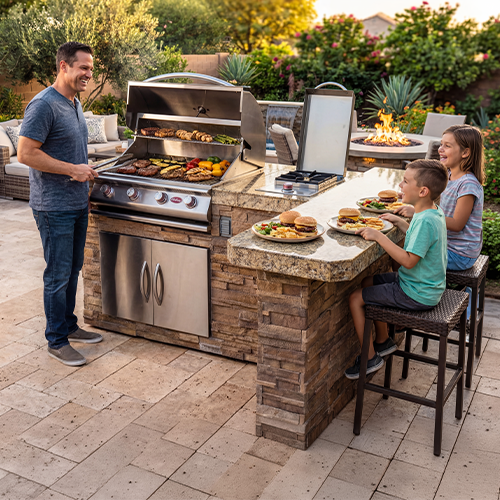 Cal Flame Malibu Q BBQ Island – G4 Grill  96" — Optional configuration pictured