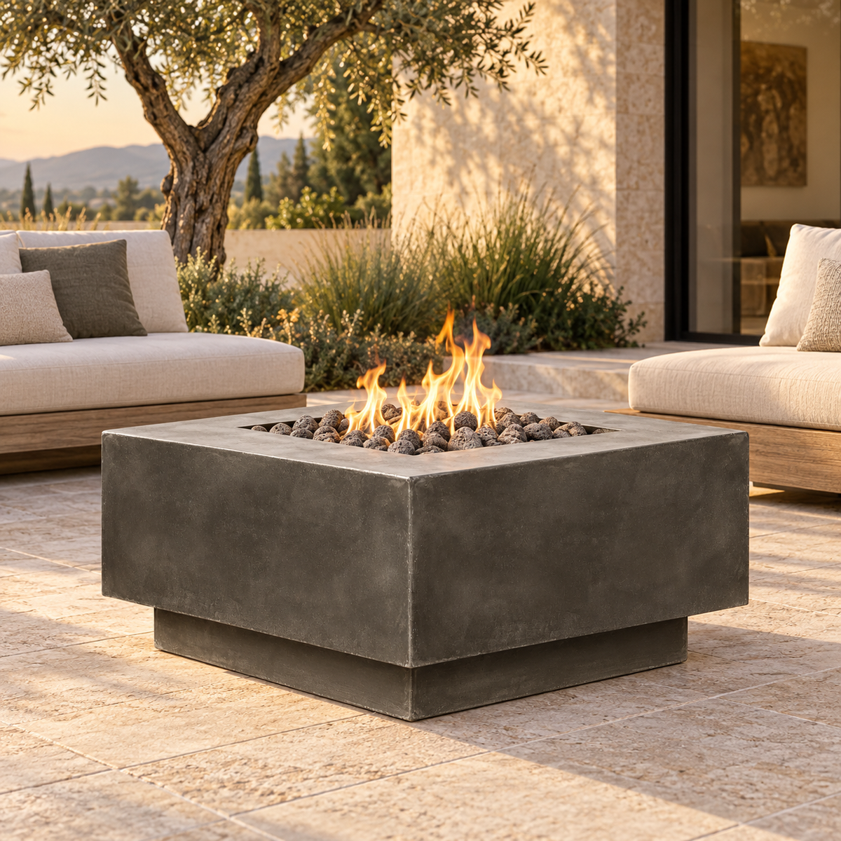 Crete Design Cubo Square Concrete Fire Bowl – Various Sizes and Colors