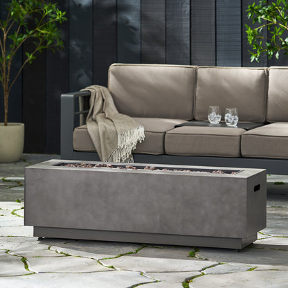 RECTANGULAR IRON FIRE PIT 50,000 BTU WITH TANK HOLDER, Stone Gray