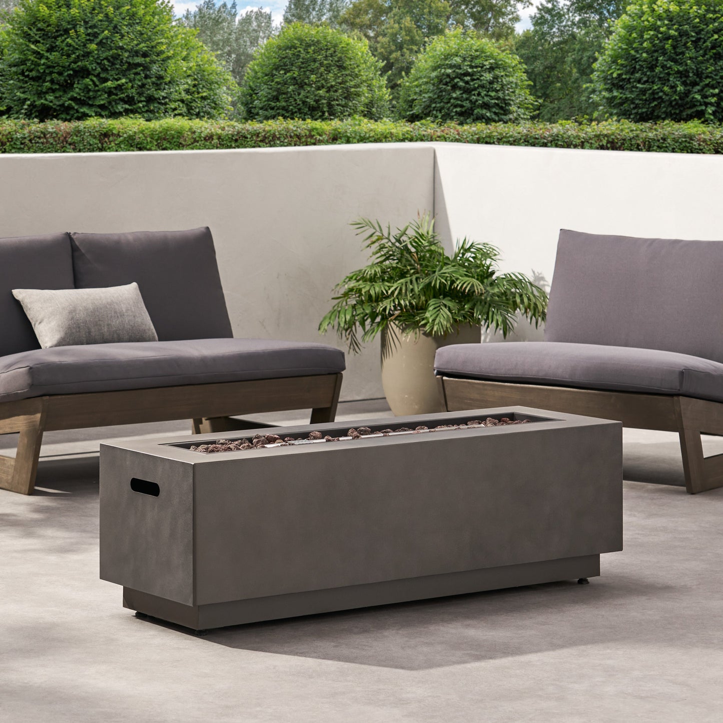 RECTANGULAR IRON FIRE PIT 50,000 BTU WITH TANK HOLDER, Stone Gray