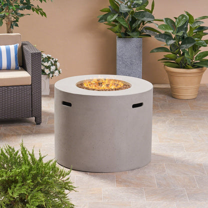 Light Grey Magnesium Oxide 31 in Round Fire Pit with 40,000 BTU for Patio Use