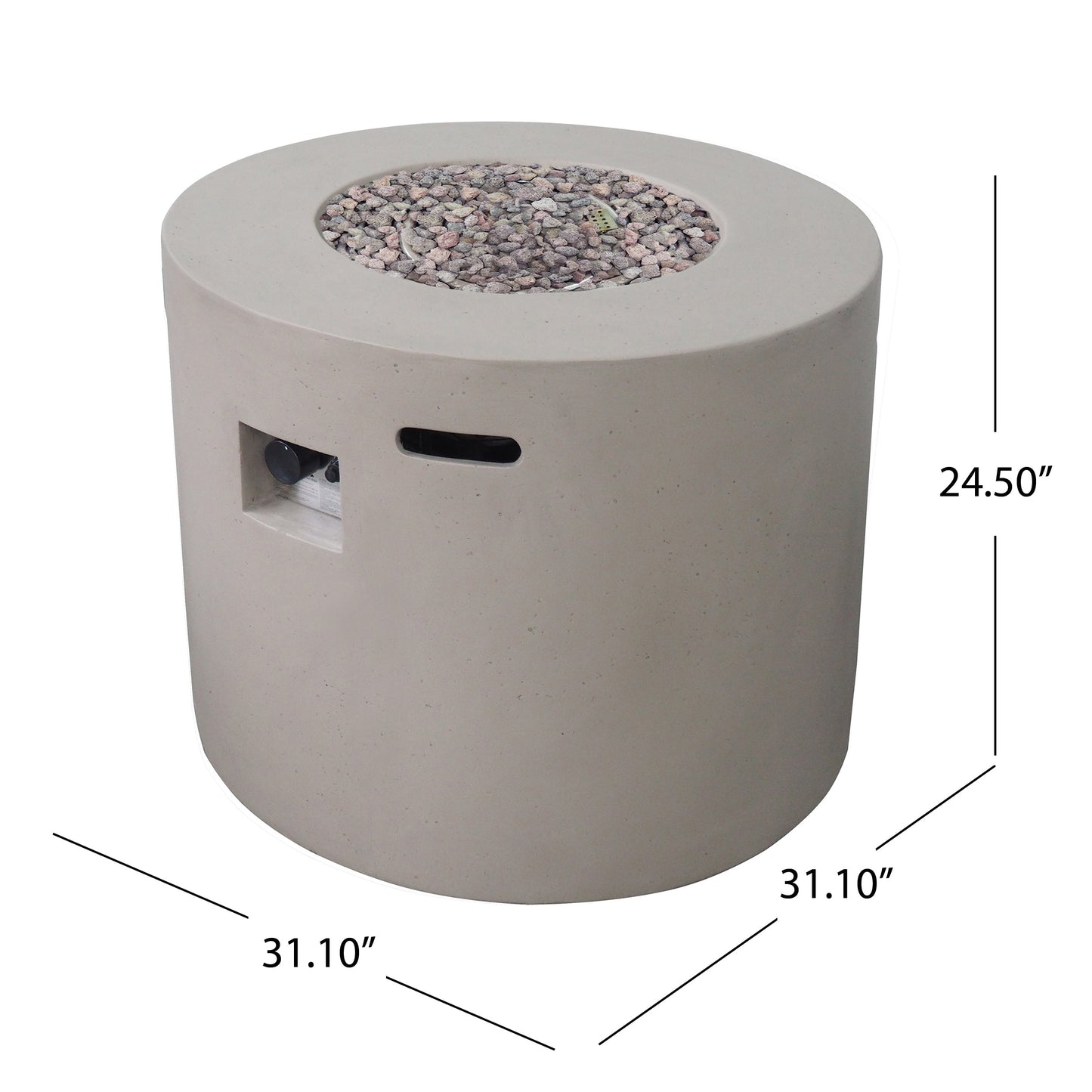 Light Grey Magnesium Oxide 31 in Round Fire Pit with 40,000 BTU for Patio Use