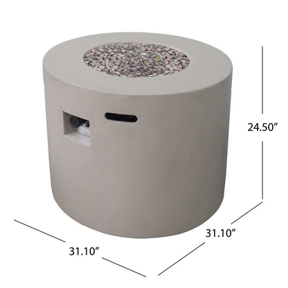 Light Grey Magnesium Oxide 31 in Round Fire Pit with 40,000 BTU for Patio Use