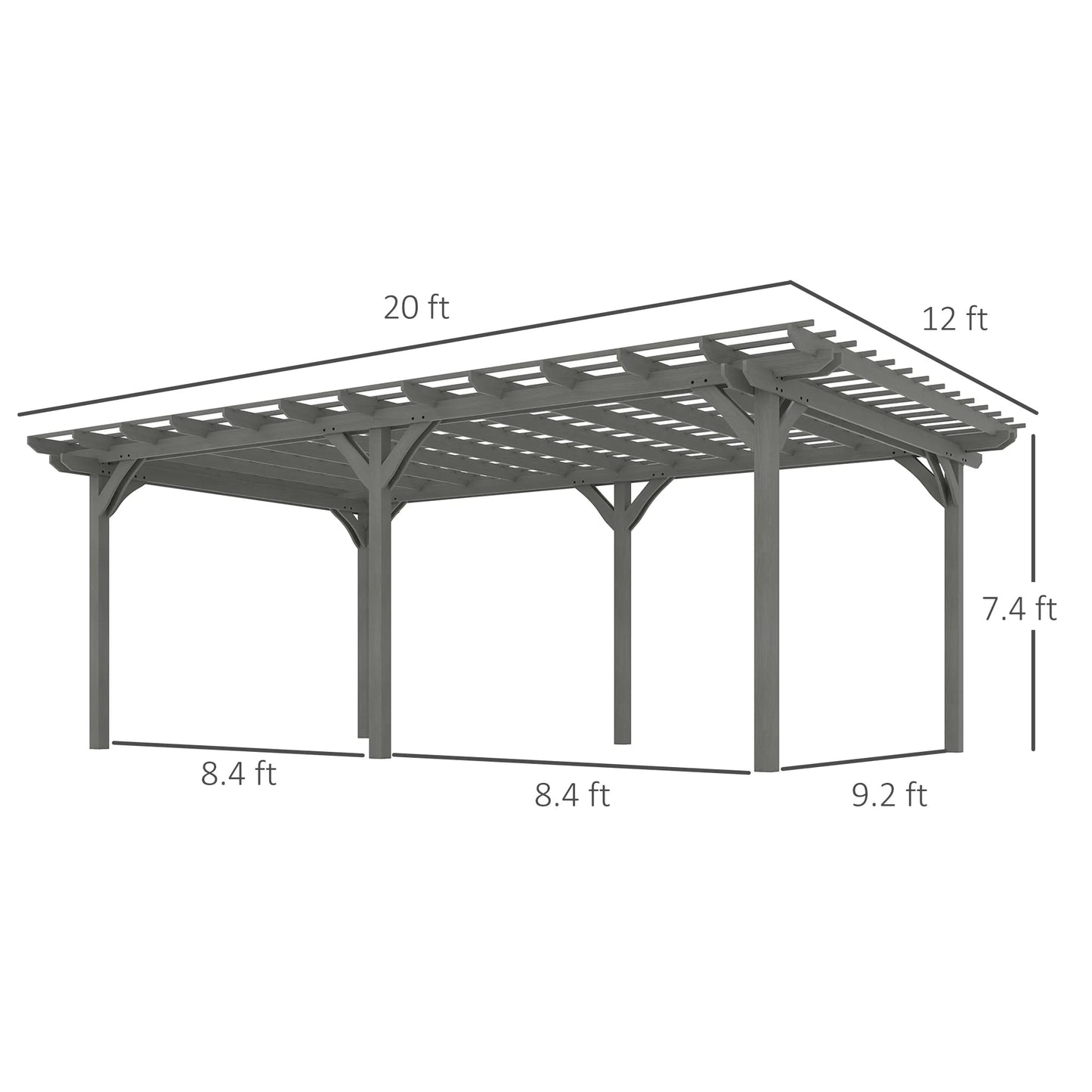 12x20 ft Wooden Pergola – Large Fir Wood Pergola Gazebo for Backyard, Garden & Deck, Gray Heavy-Duty Grape Tre