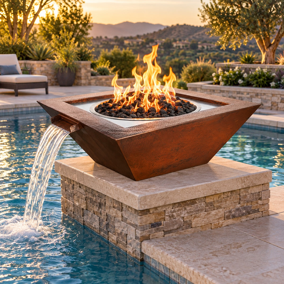 HPC Sedona Hammered Copper Fire & Water Bowl – 40″