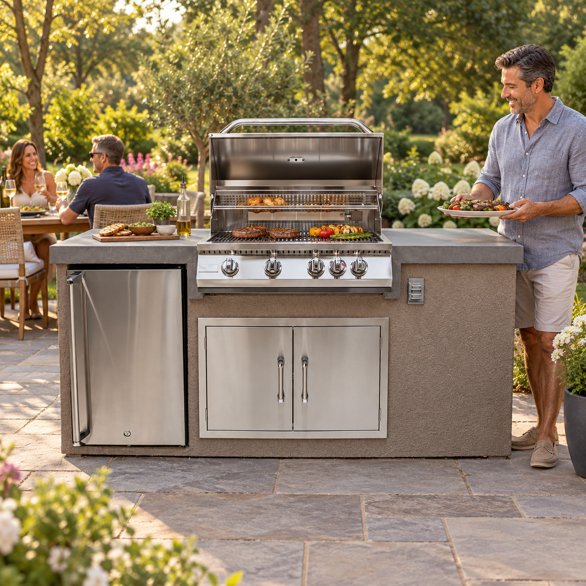 KoKoMo Outdoor Kitchen Island Built-In With Grill And Refrigerator - 32”