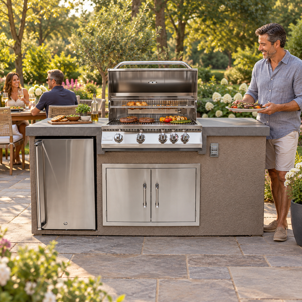 KoKoMo Outdoor Kitchen Island Built-In With Grill And Refrigerator - 32”