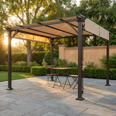 10 Ft. X 10 Ft. Steel Patio Pergola with Beige Shade Canopy