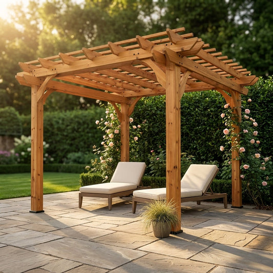 10 Ft. X 10 Ft. Traditional All Cedar Wood Outdoor Patio Pergola Shade Structure — Studio Shot