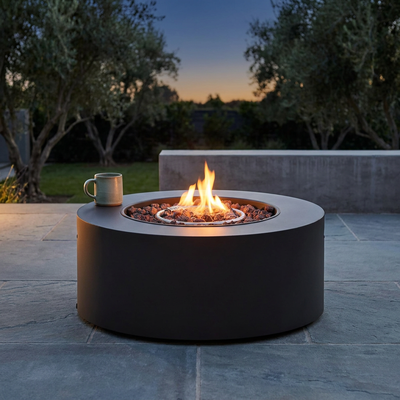 32 In. W X 13.5 In. H Iron Propane Gas Burning round Outdoor Patio Fire Pit in Dark Grey