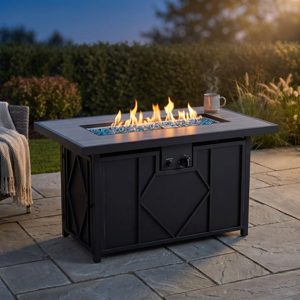 42 In. 60,000BTU Fire Pit Propane Gas Fire Pit Table Rectangular Tabletop — Studio Shot