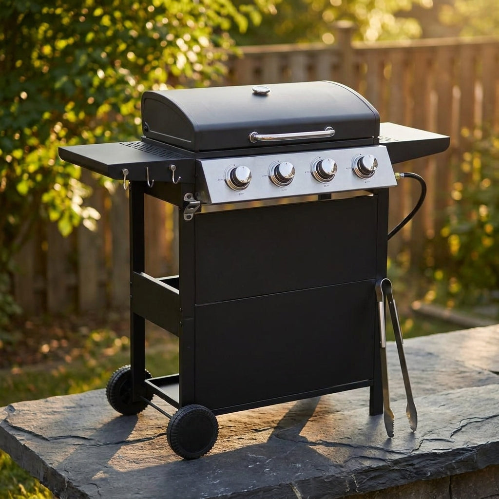 Propane Grill 4 Burner Barbecue Grill Stainless Steel Gas Grill in Black — Studio Shot