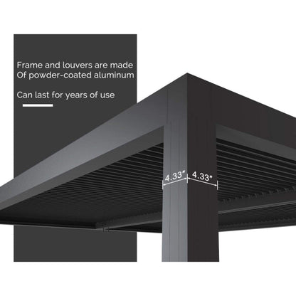 [12X16FT] Alora Premium Outdoor Gray Aluminum Hardtop Pergola Gazebo With Adjustable Roof (SAK81364)