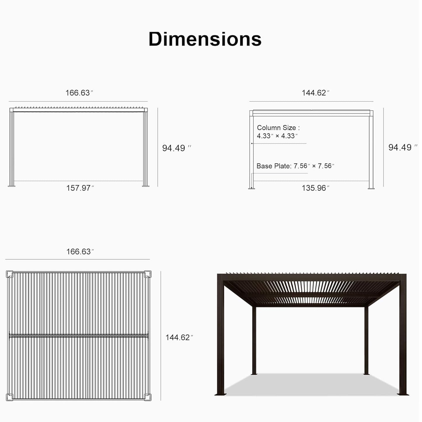 Alora Premium Outdoor Aluminum Louvered Patio Pergola With LED Lights [PERGOLA ONLY] (SAK24896)