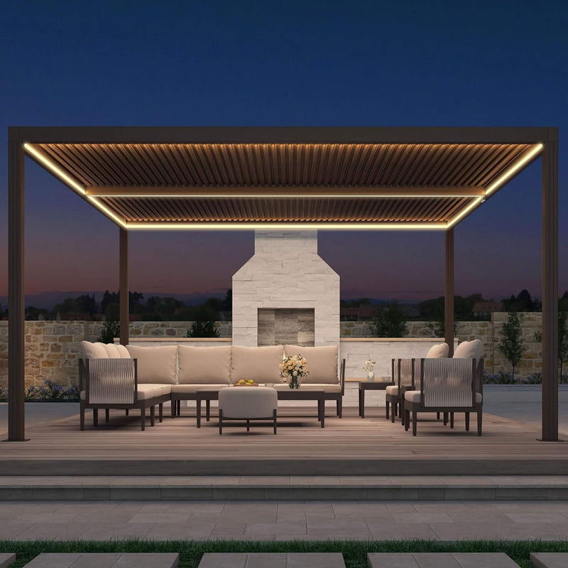 Alora Premium Aluminum Louvered Patio Pergola With LED Lights - Various Sizes